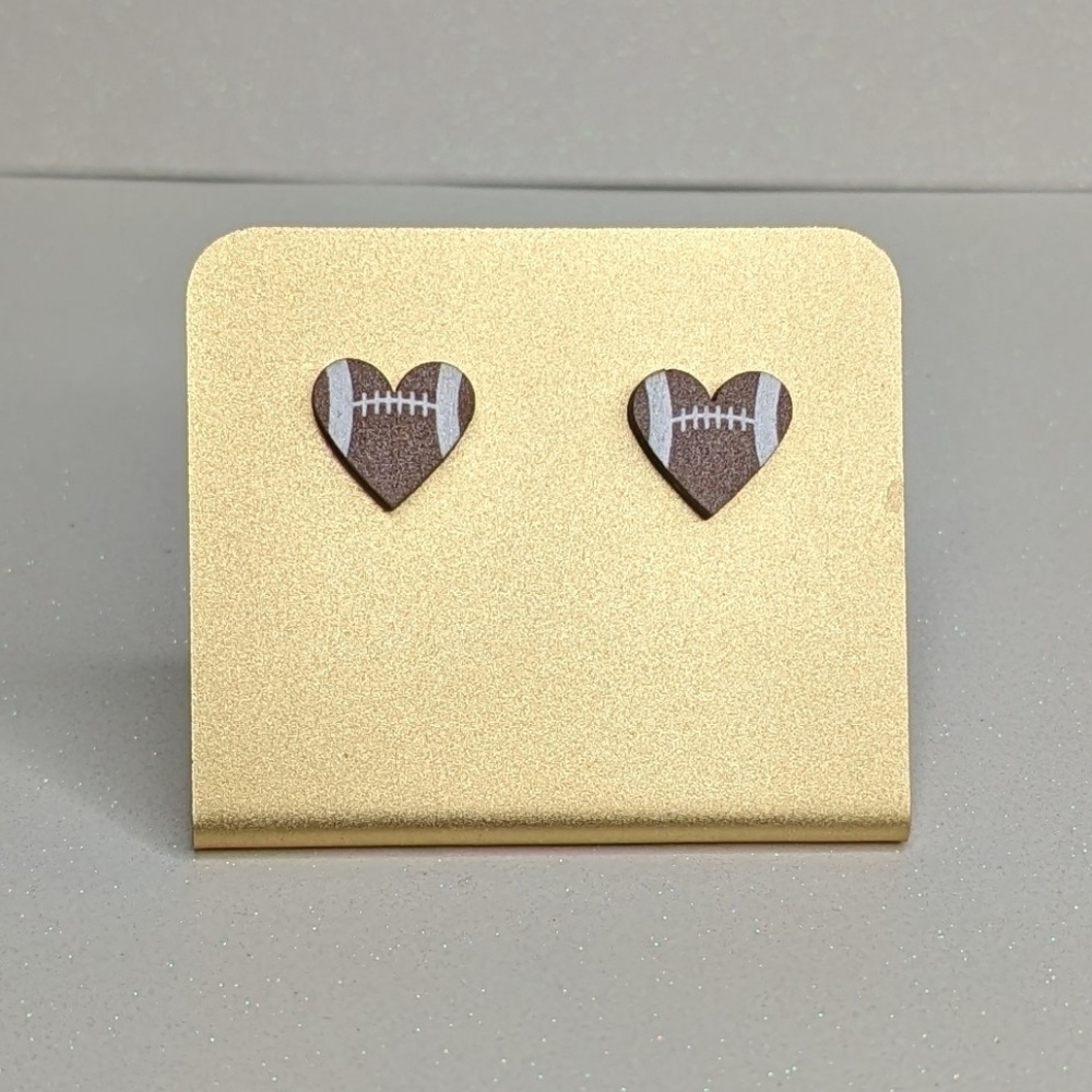Football heart wood stud earrings